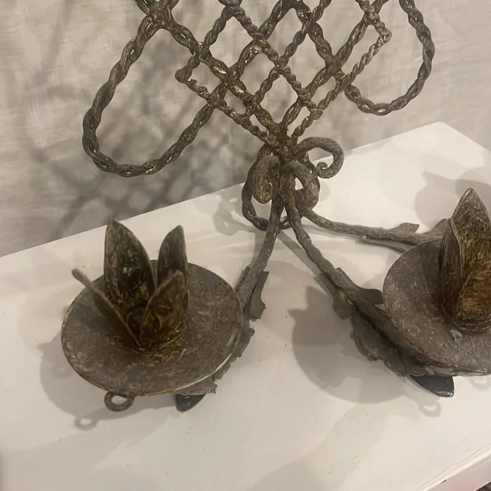 Tan metal 3 tier candle holder wall mount large item